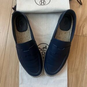Hermes - Mens Trip Leather Espadrille in Navy